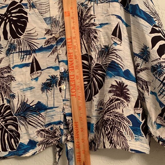 C&C Tropical Print 2pc Set Top Crop/ Joggers Cargo Style Linen Blend Size S - Picture 4 of 15